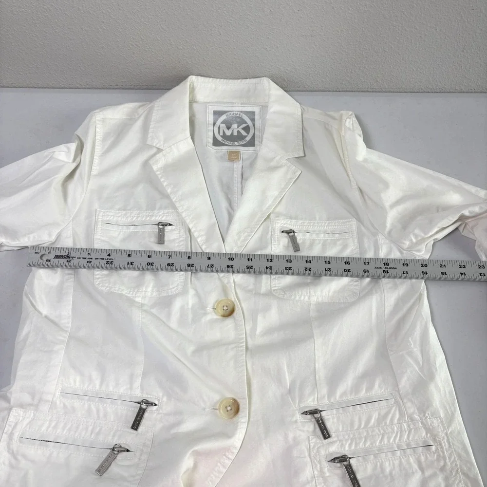 Michael Kors Utility Jacket Size 14 White Two-Button Zip Pockets Lightweight